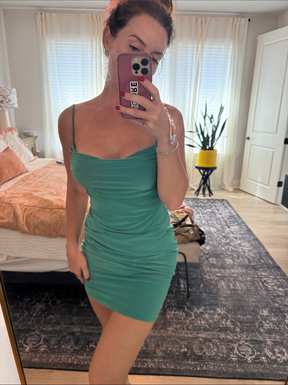 Green Spaghetti-Strap Mini Dress - Sleek Party Dress